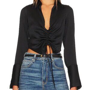 Free People Black Drawstring Ruched Crop Top